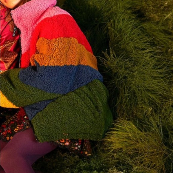 FARM Rio Mixed Macaw Faux-Shearling Reversible Puffer Jacket Rainbow Stripe Coat - Picture 14 of 16